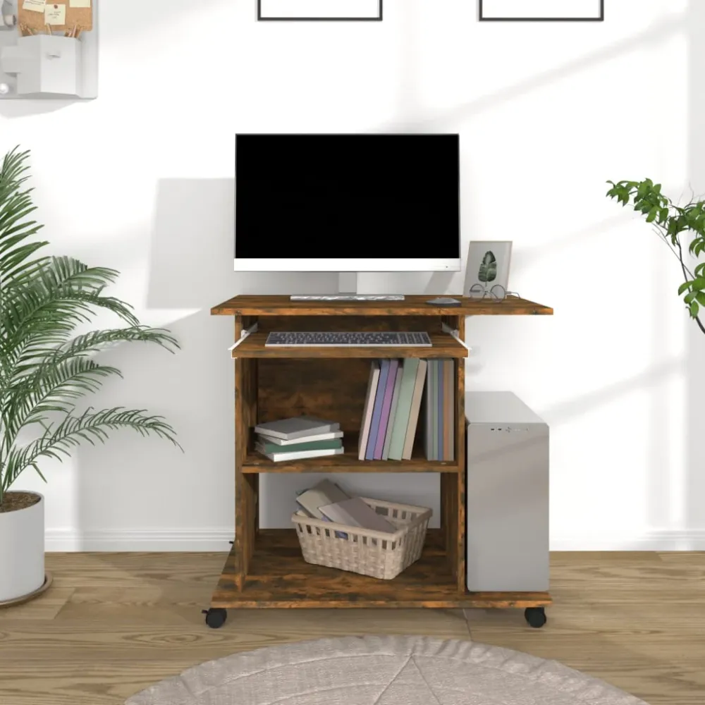 vidaXL Bureau d'ordinateur Chêne fumé 80x50x75 cm Bois d'ingénierie