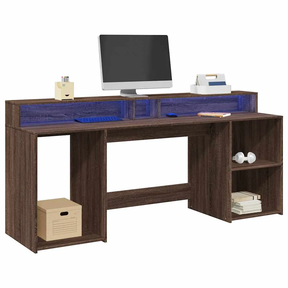 Bureau et lumières LED chêne marron bois d'ingénierie vidaXL