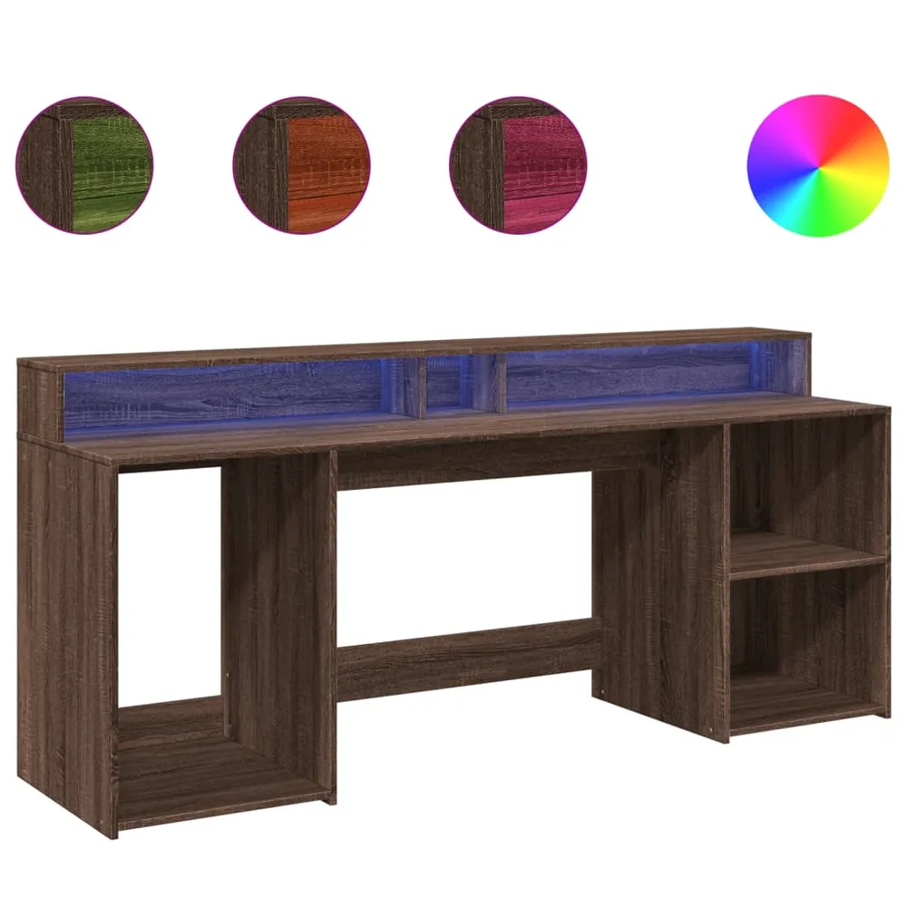 Bureau et lumières LED chêne marron bois d'ingénierie vidaXL