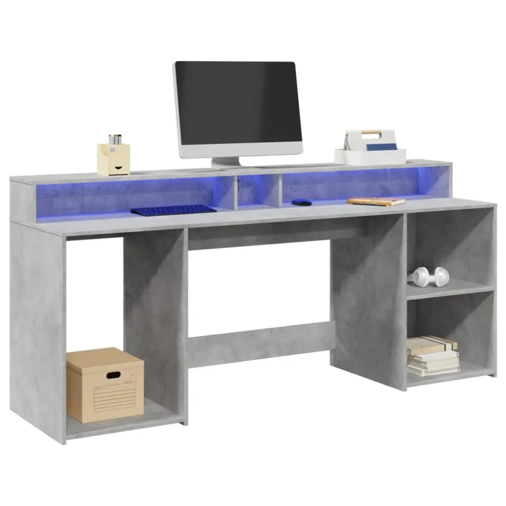 vidaXL Bureau et lumières LED gris béton 200x55x91cm bois d'ingénierie