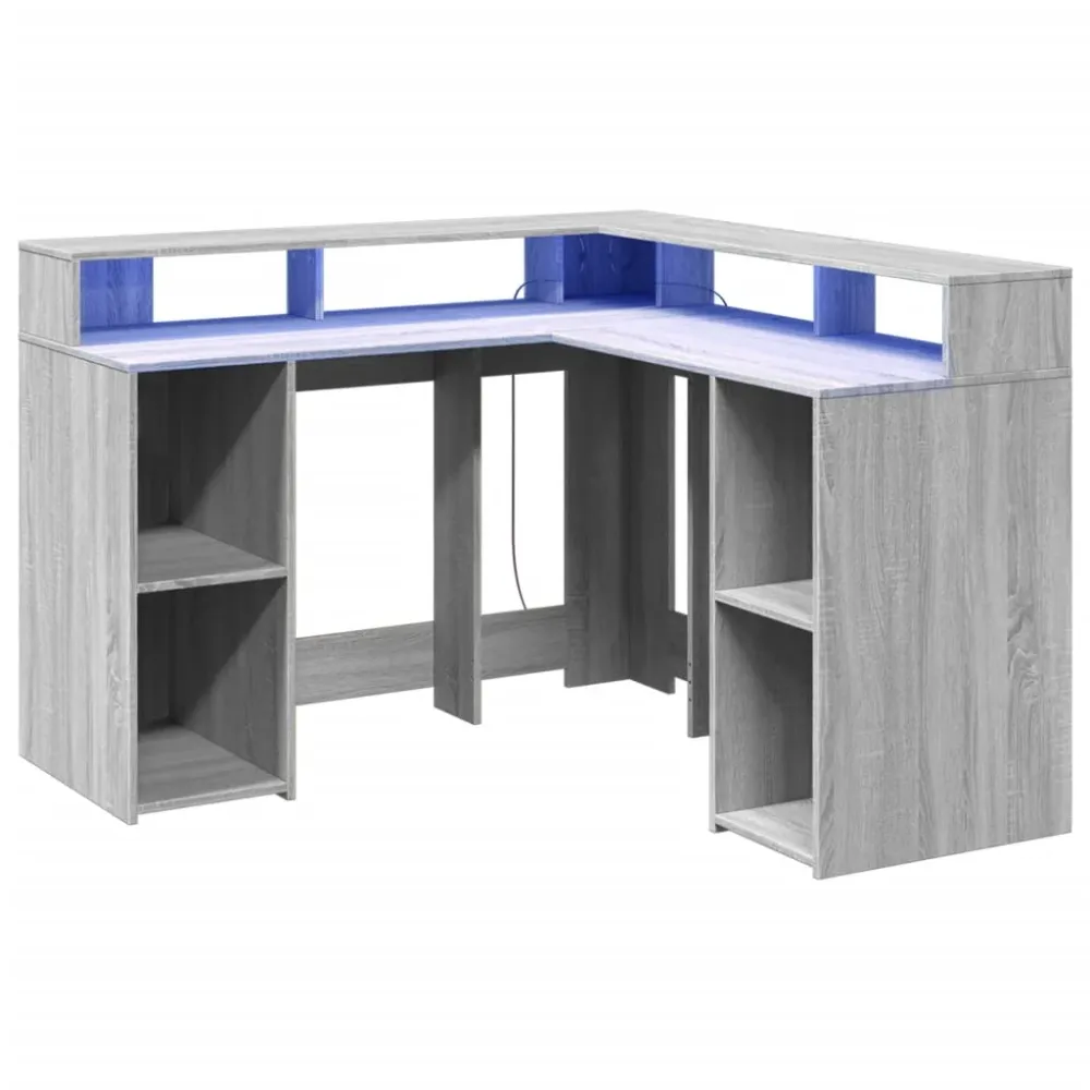 Bureau et lumières LED sonoma gris 130x130x91cm bois ingénierie vidaXL