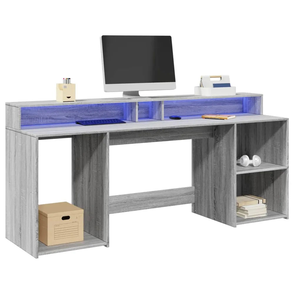 vidaXL Bureau et lumières LED sonoma gris 200x55x91 cm bois ingénierie