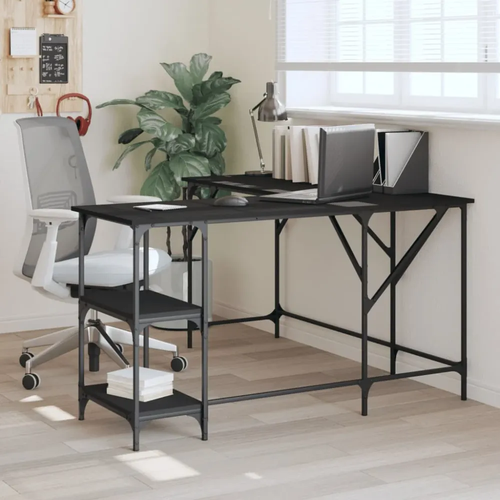 vidaXL Bureau noir 139x139x75 cm bois d'ingénierie