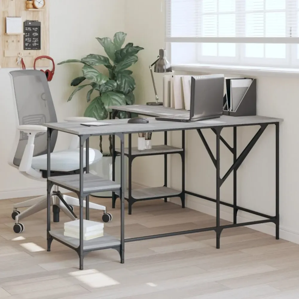 vidaXL Bureau sonoma gris 139x139x75 cm bois d'ingénierie