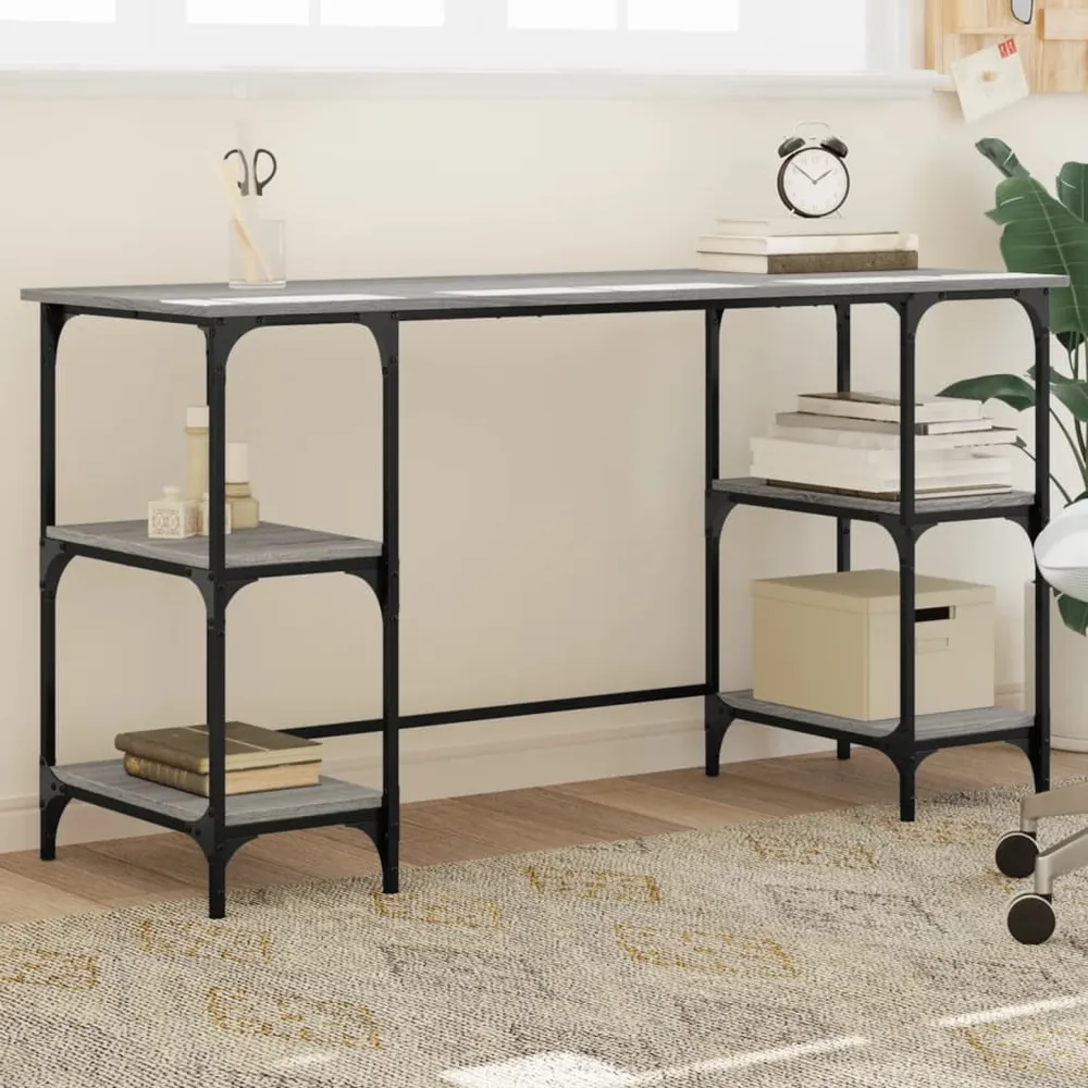 vidaXL Bureau sonoma gris 140x50x75 cm métal et bois d'ingénierie