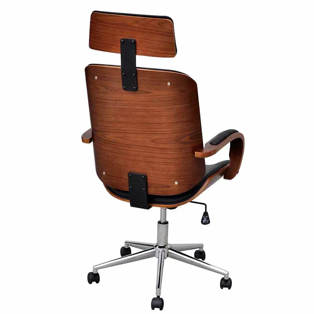 Chaise de bureau avec appuie-tête Bois cintré Similicuir vidaXL