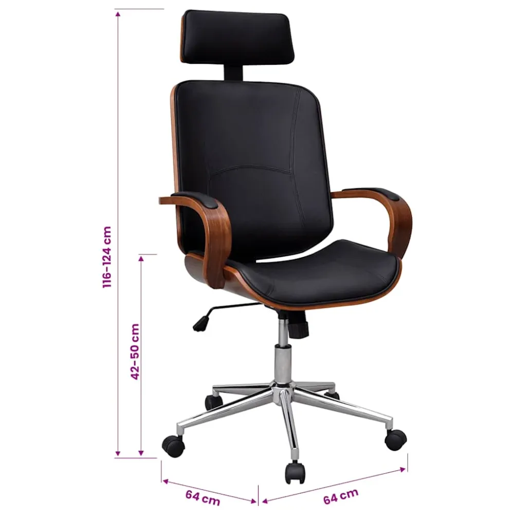 Chaise de bureau avec appuie-tête Bois cintré Similicuir vidaXL