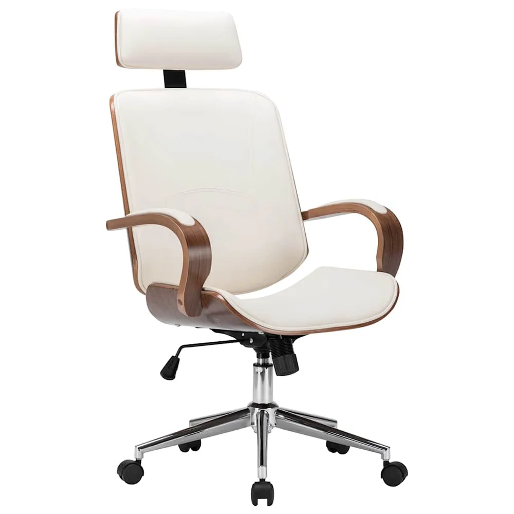 Chaise de bureau avec appuie-tête Crème Similicuir et bois vidaXL