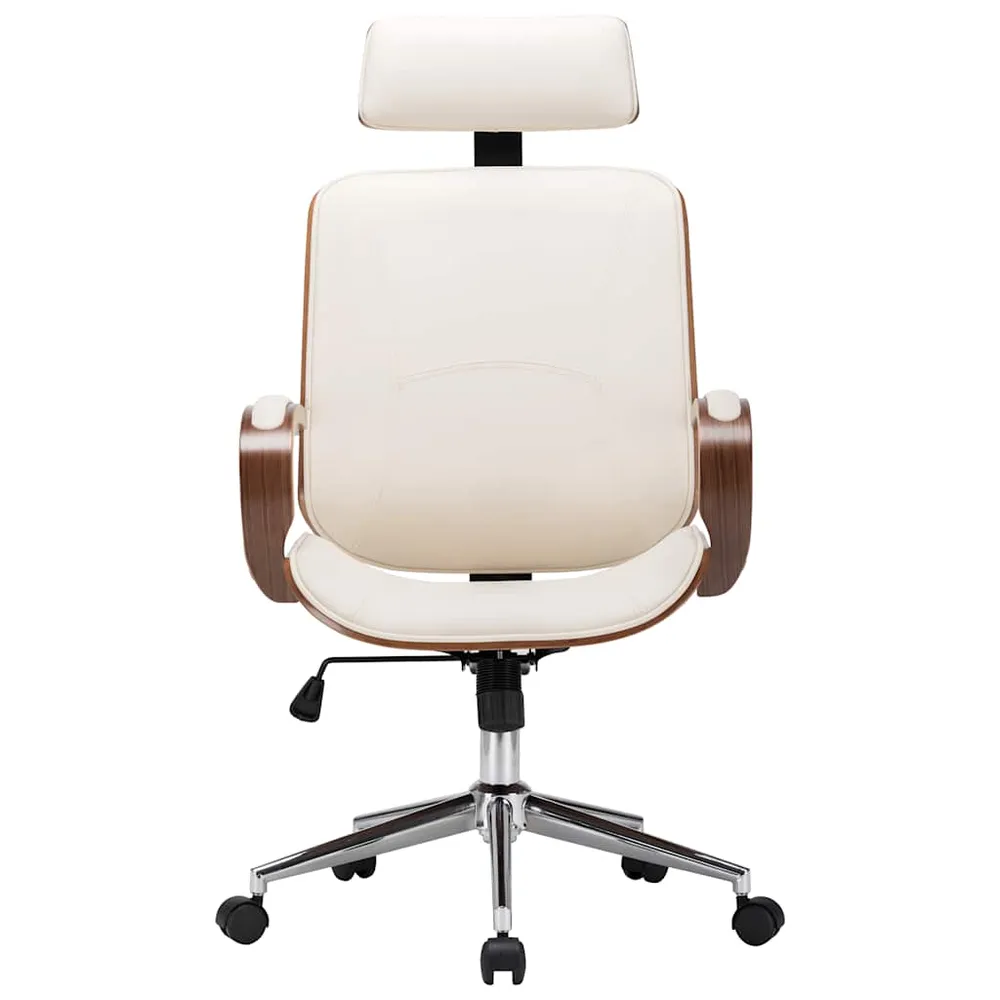Chaise de bureau avec appuie-tête Crème Similicuir et bois vidaXL