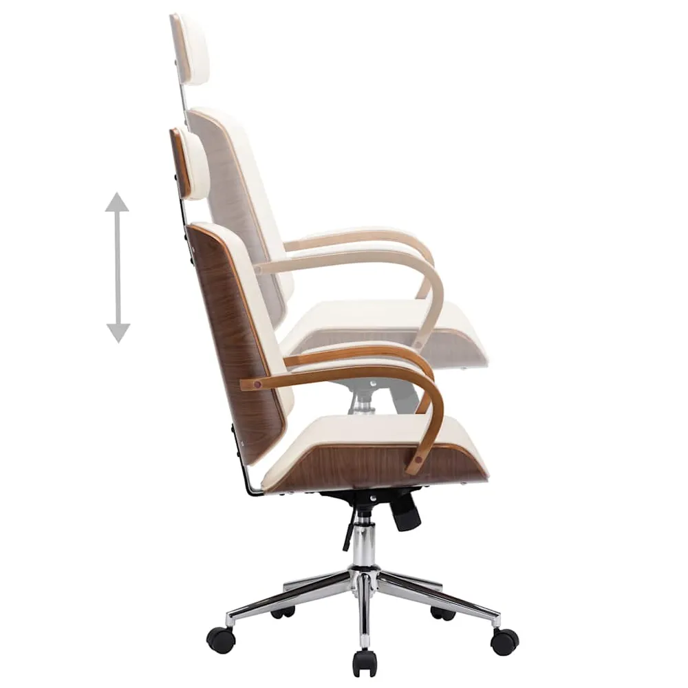 Chaise de bureau avec appuie-tête Crème Similicuir et bois vidaXL
