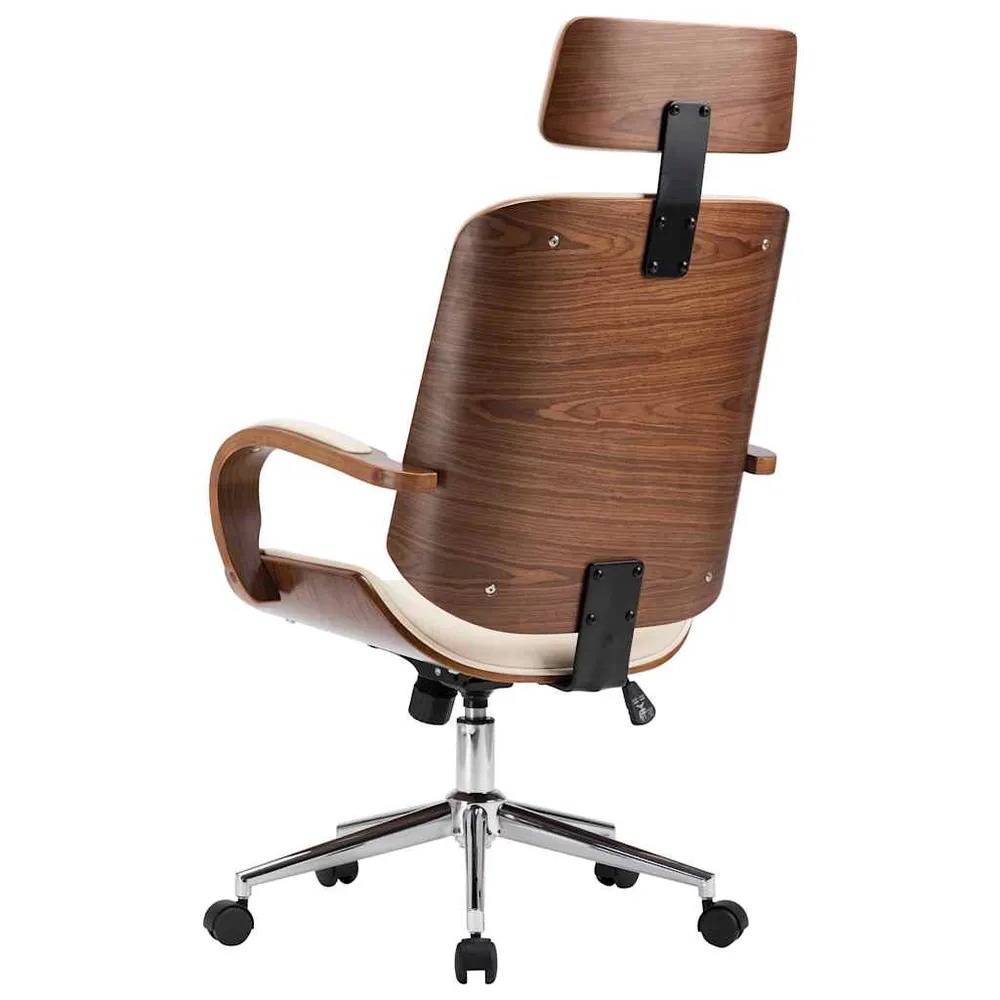 Chaise de bureau avec appuie-tête Crème Similicuir et bois vidaXL