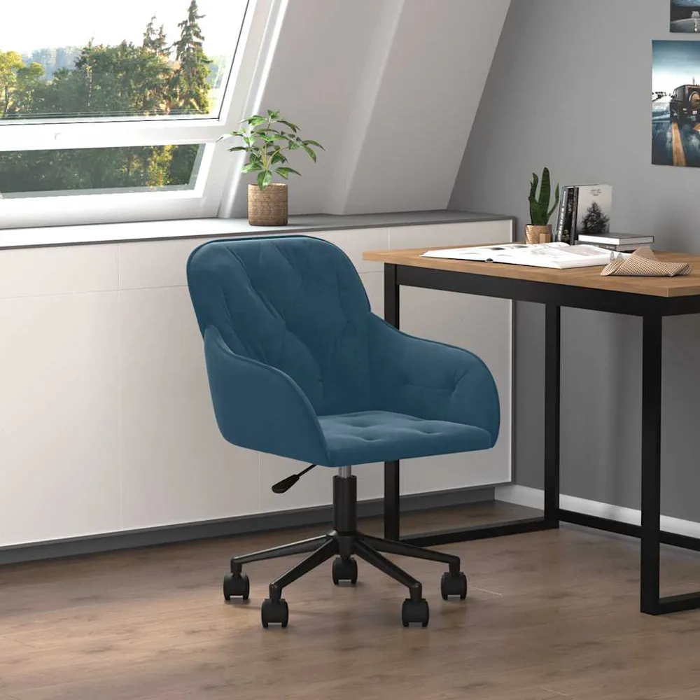 vidaXL Chaise pivotante de bureau Bleu Velours