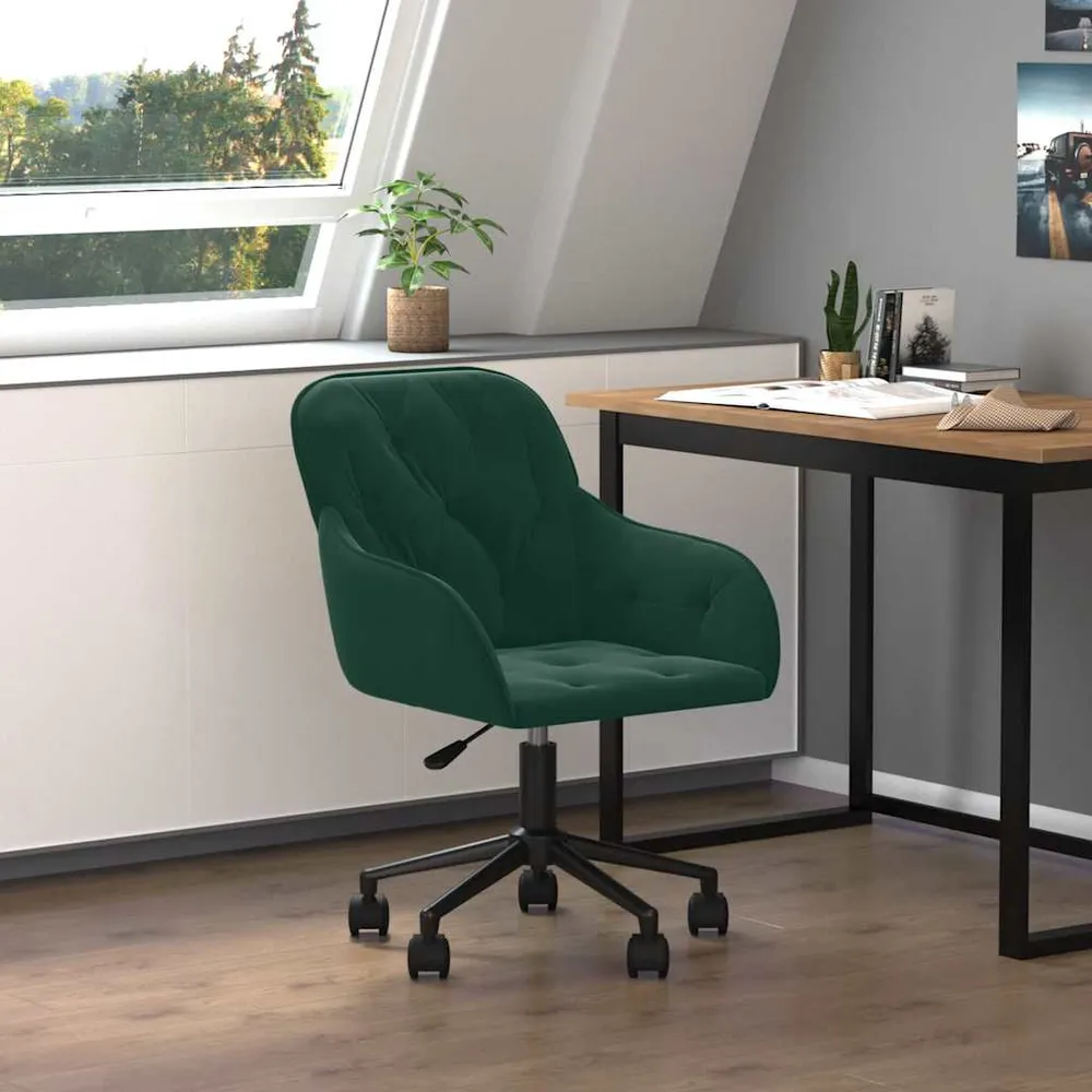 vidaXL Chaise pivotante de bureau Vert foncé Velours