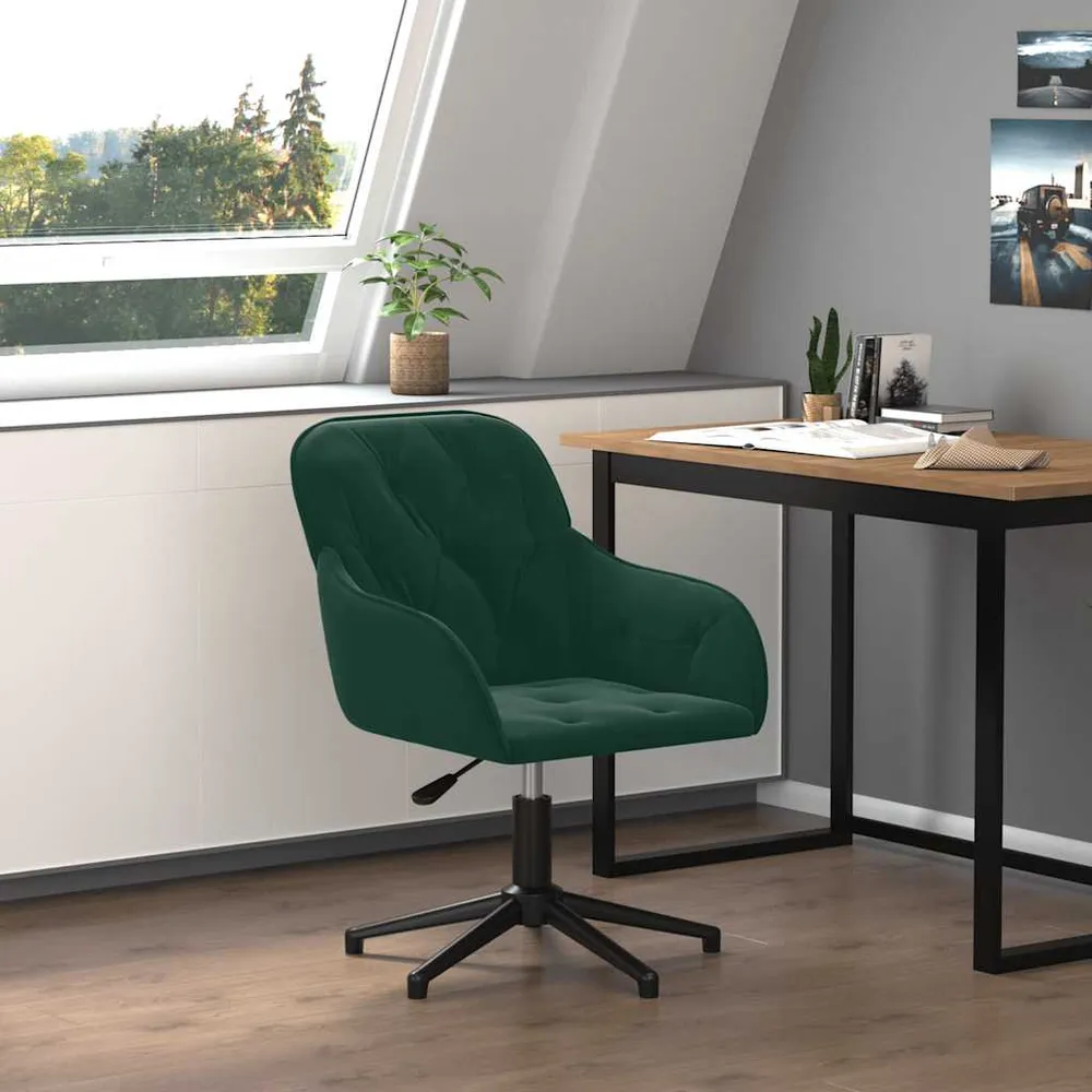 vidaXL Chaise pivotante de bureau Vert foncé Velours