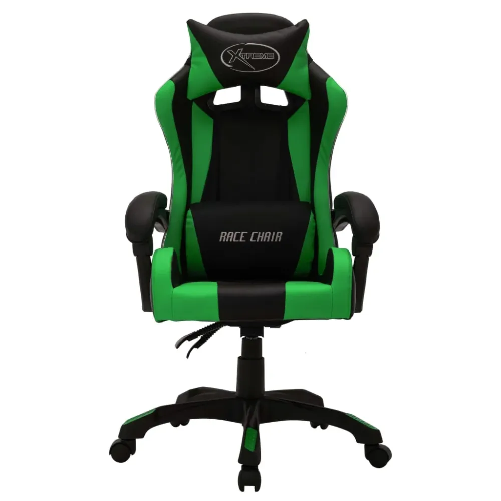 vidaXL Fauteuil de jeux vidéo avec LED RVB Vert et noir Similicuir