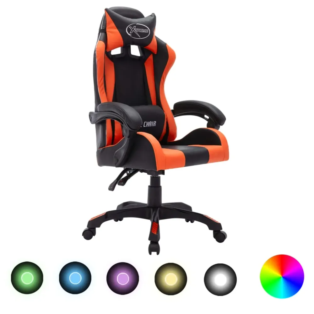 vidaXL Fauteuil de jeux vidéo avec LED RVB Orange et noir Similicuir
