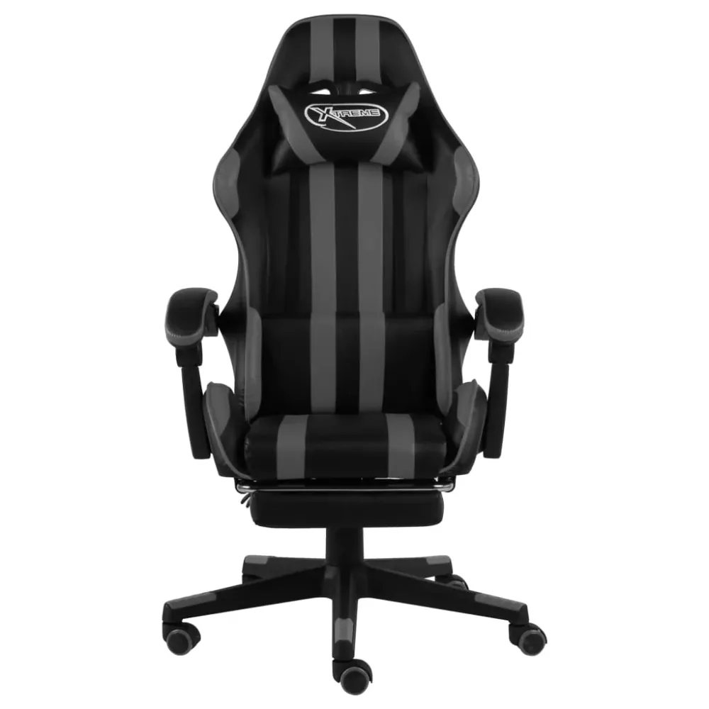 vidaXL Fauteuil de jeux vidéo avec repose-pied Noir et gris Similicuir