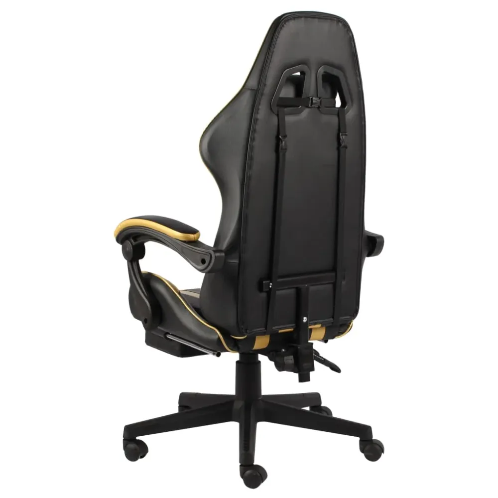 vidaXL Fauteuil de jeux vidéo avec repose-pied Noir et doré Similicuir