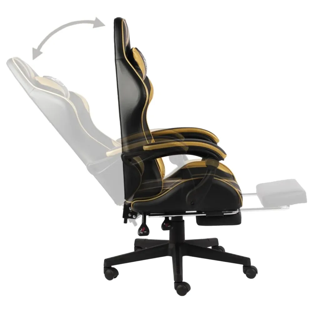 vidaXL Fauteuil de jeux vidéo avec repose-pied Noir et doré Similicuir