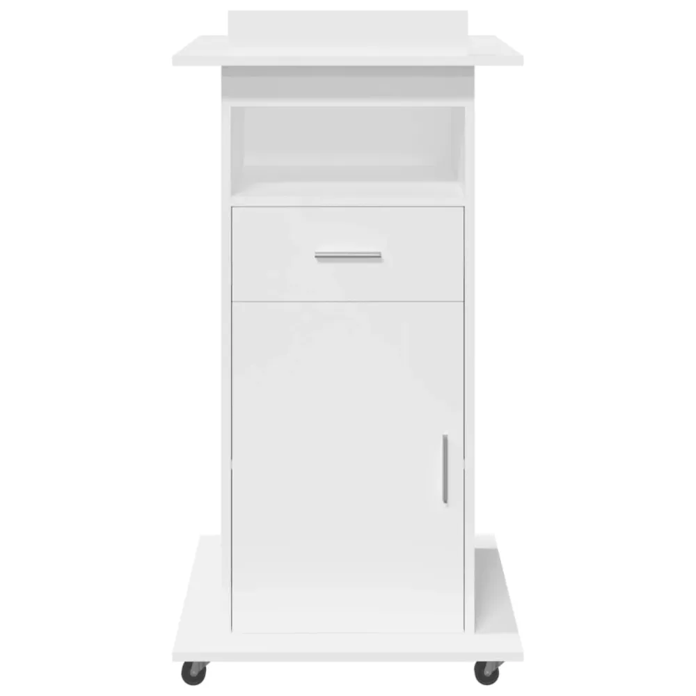 vidaXL Pupitre et roues et tiroir blanc 55x55x107 cm bois d'ingénierie