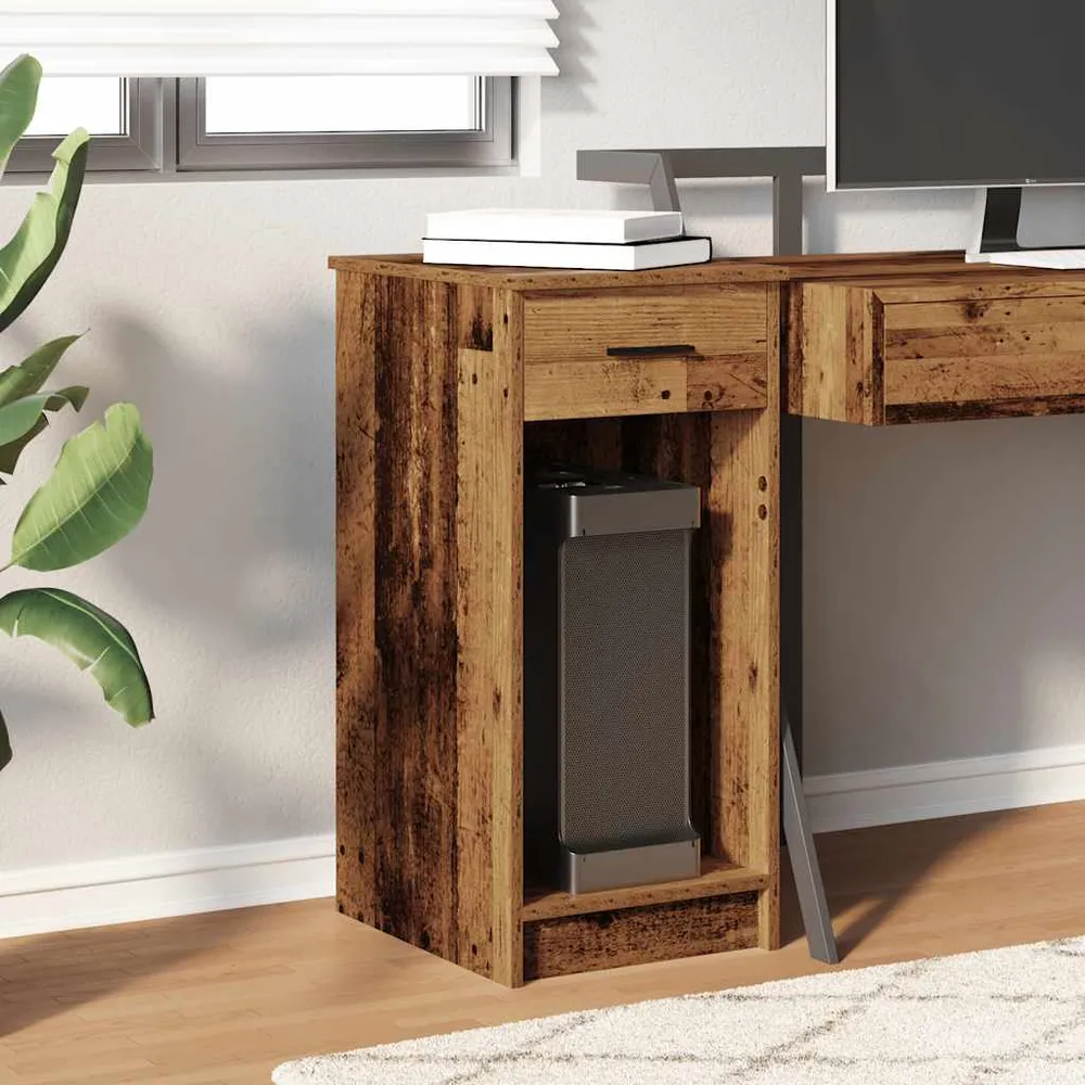 vidaXL Support de tour d'ordinateur avec tiroir vieux bois 35x45x77 cm