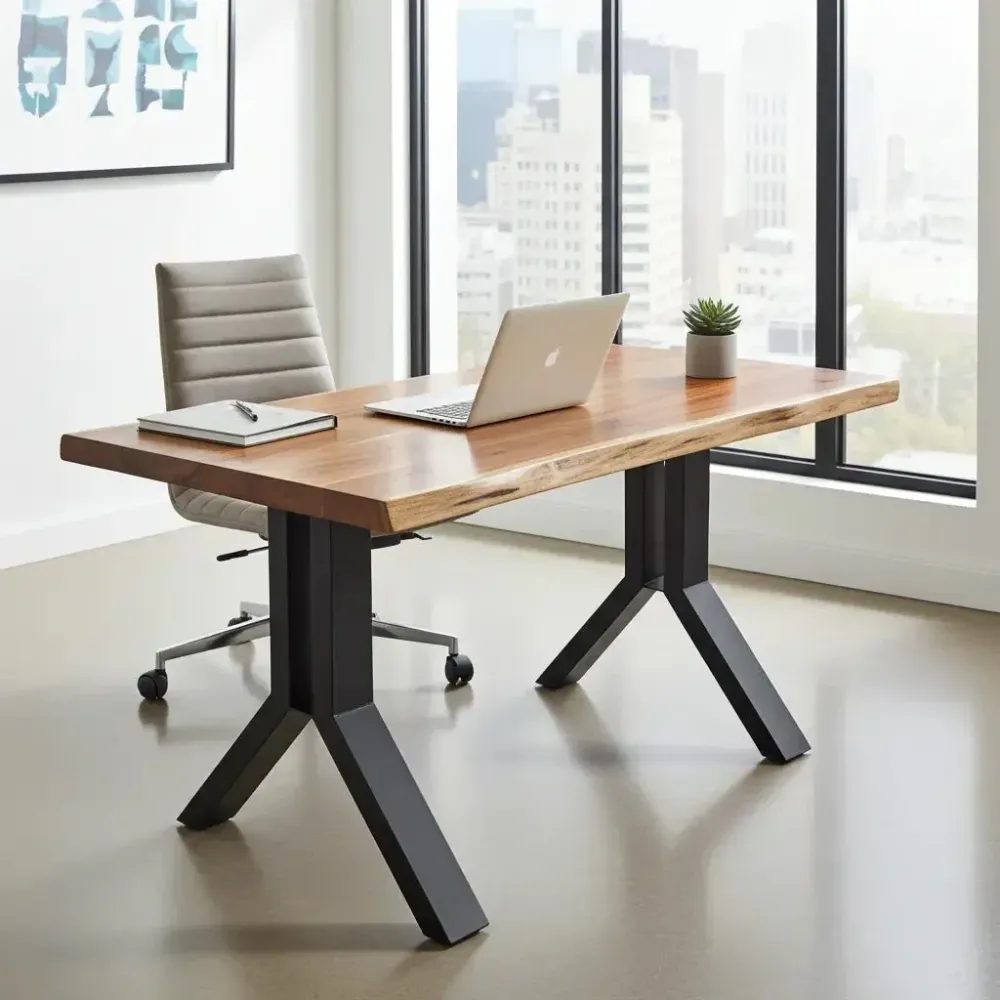 Bureau de Travail en Bois D'acacia massif sur patte en acier noir Vindus Furniture