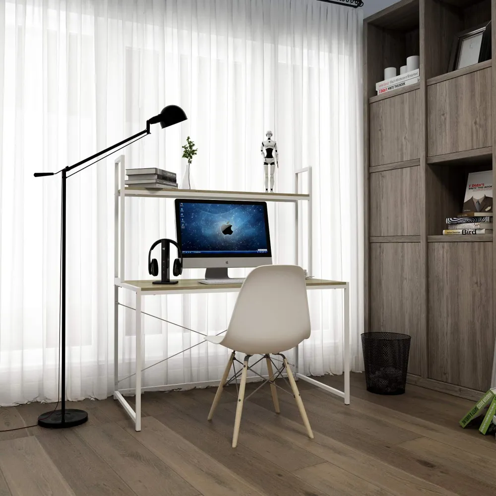 WOLTU TSB09hei Bureau d'ordinateur table de bureau à domicile station de travail en bois et acier,environ 120x60x140cm,Chê...