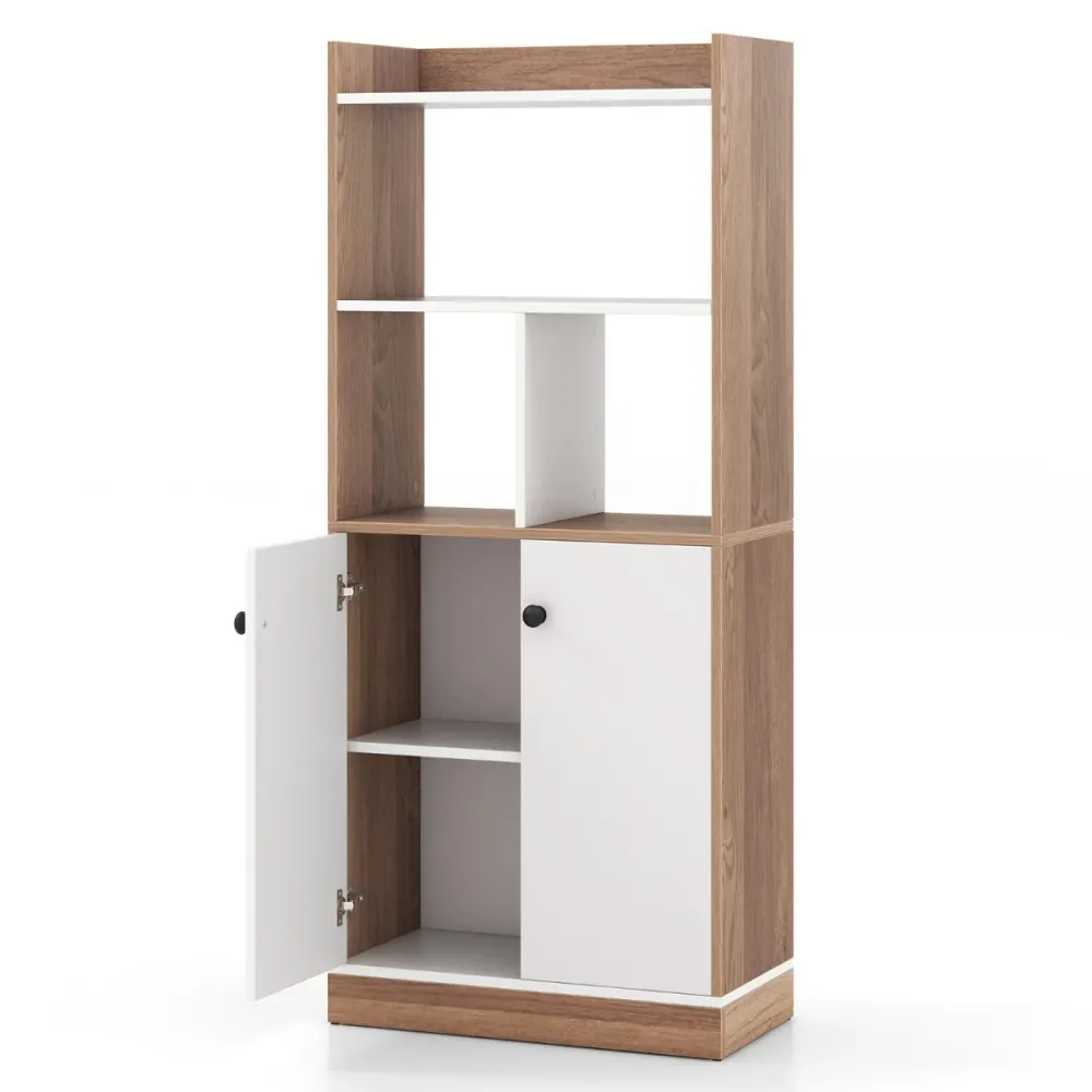 Bibliothèque avec armoire à dupliqué porte etagère haute à 3 niveaux cubes ouverts vitrine moderne organisateur de rangeme...