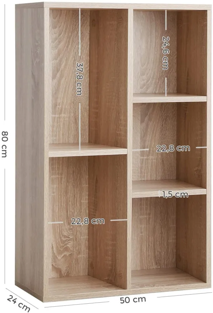 Bibliothèque à 5 niveaux casiers étagère de rangement colonne de rangement dimensions 50 x 24 x 80 cm (l x l x h) teinte c...