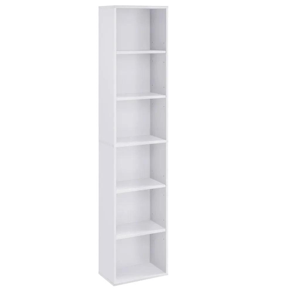 Bibliothèque étagère de rangement 6 niveaux meuble cube pour salon bureau chambre style scandinave 40 x 24 x 178,5 cm blan...