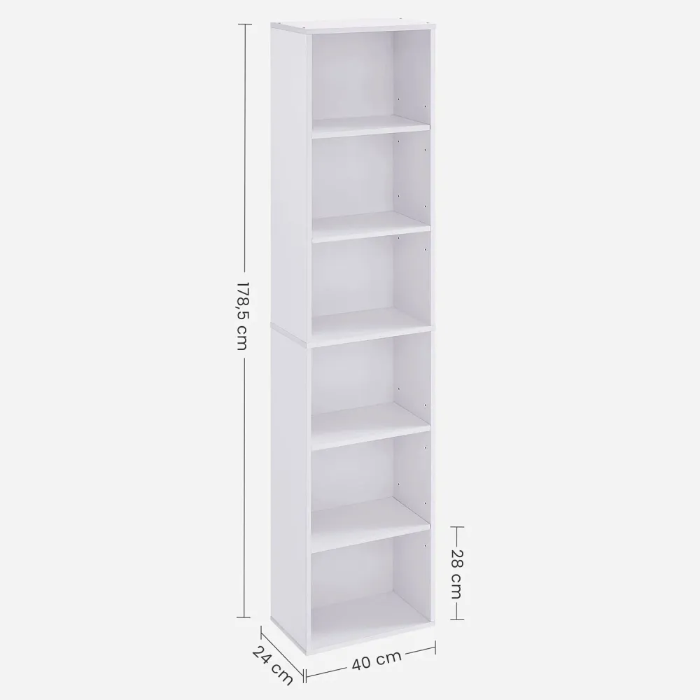Bibliothèque étagère de rangement 6 niveaux meuble cube pour salon bureau chambre style scandinave 40 x 24 x 178,5 cm blan...