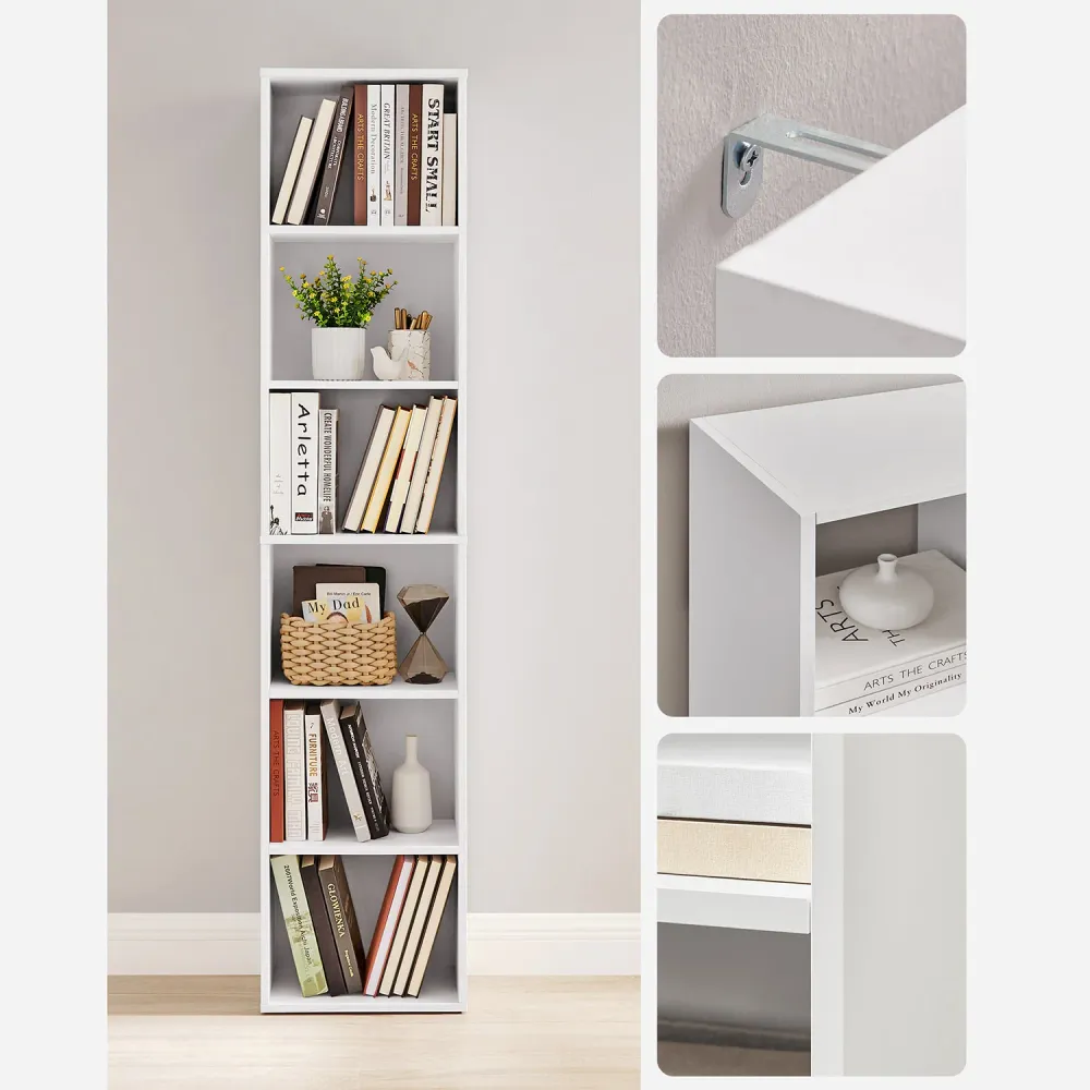 Bibliothèque étagère de rangement 6 niveaux meuble cube pour salon bureau chambre style scandinave 40 x 24 x 178,5 cm blan...