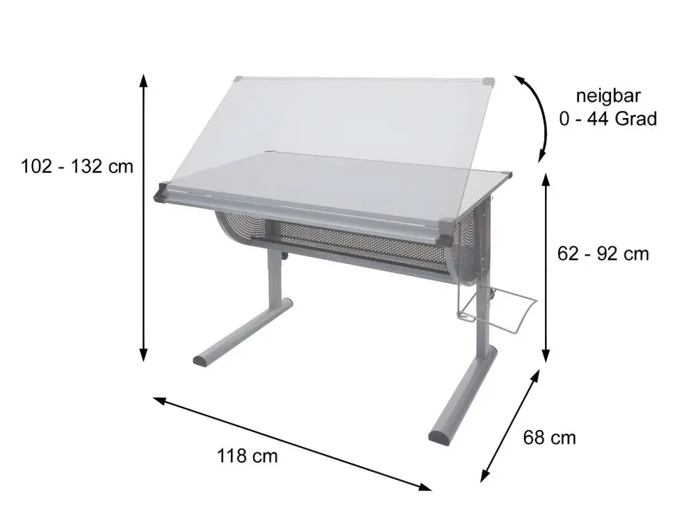Bureau d'écolier Preston, gris avec 12 couleurs