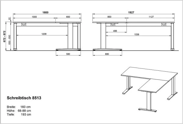 Bureau d'angle GERMANIA 8513 gris évident/argent 8513-583 commander à bas prix