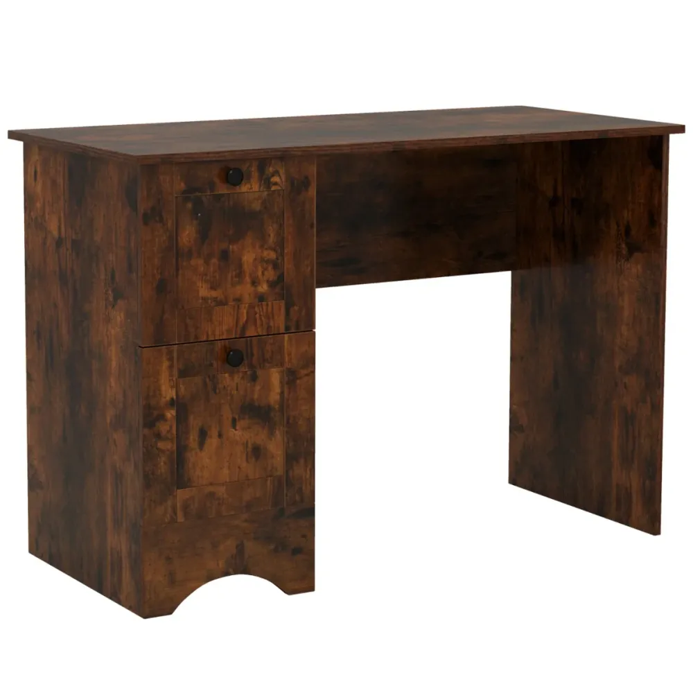Bureau d'ordinateur 109 x 50 x 75 cm avec 2 tiroirs rangement pratique design contemporain en bois MDF marron 20_0010859