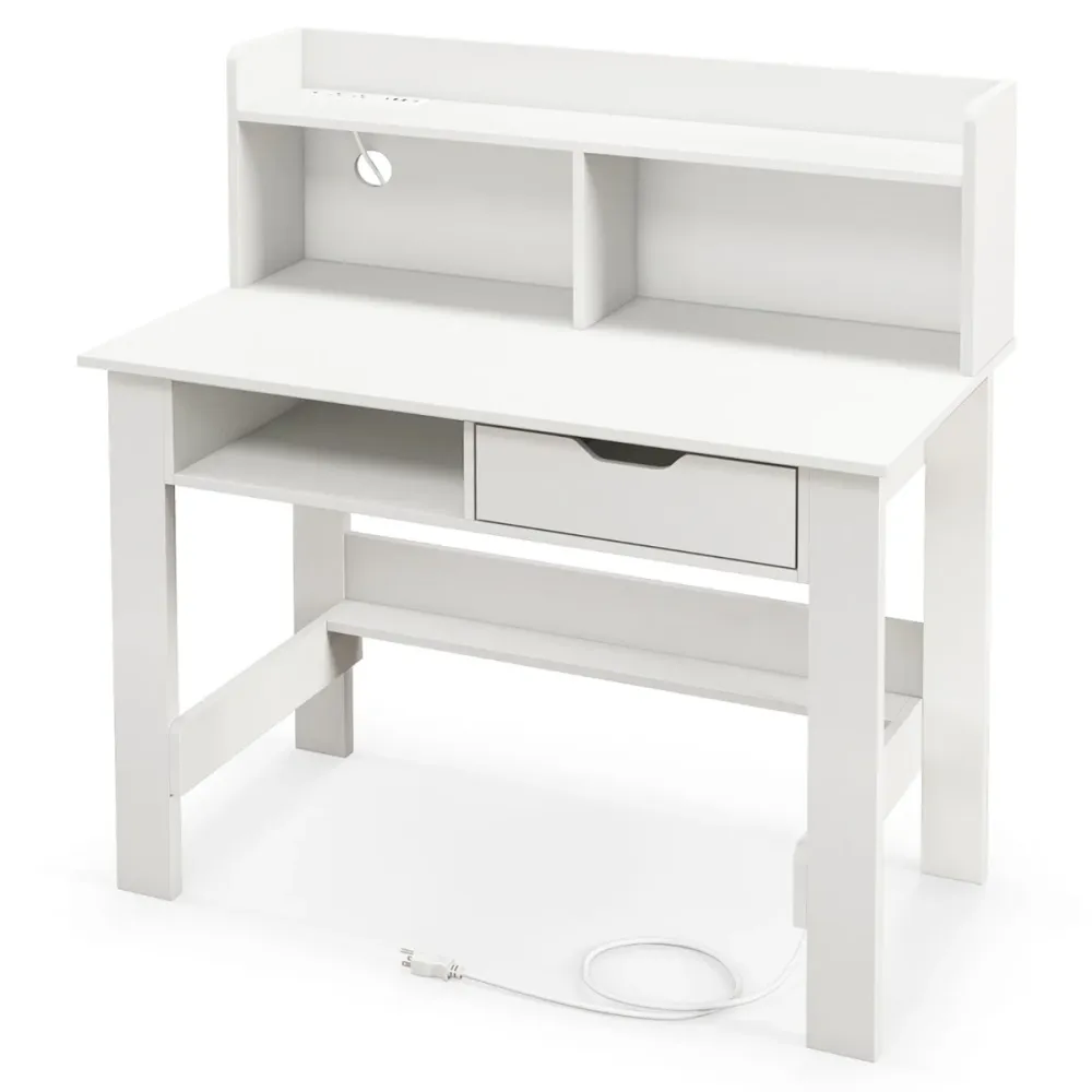 Bureau d'ordinateur 95 x 56 x 109,5 cm avec station de charge intégrée design récent en bois reconstitué blanc 20_0010864