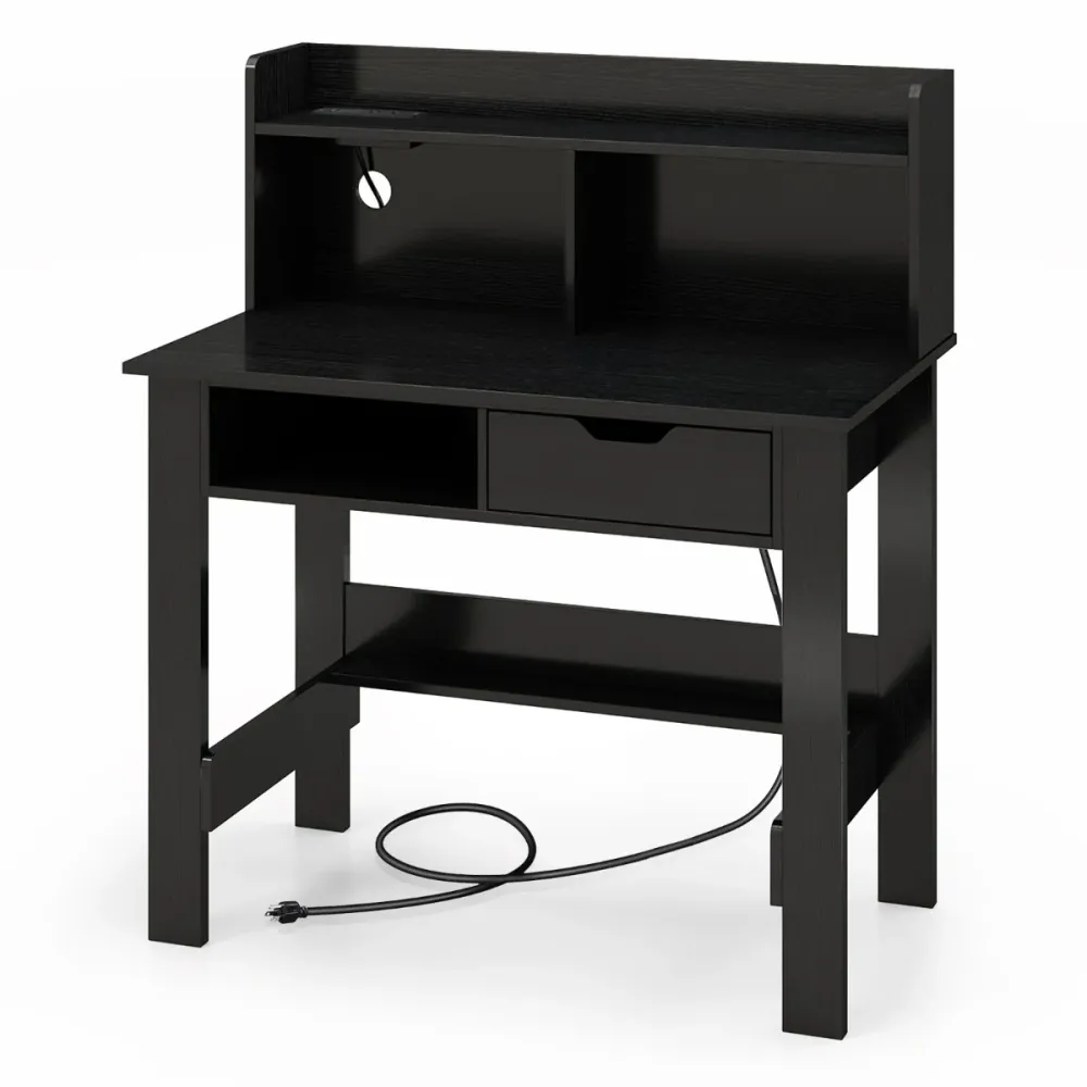 Bureau d'ordinateur 95 x 56 x 109,5 cm avec station de charge intégrée et étagère ouverte design récent MDF noir 20_0010865