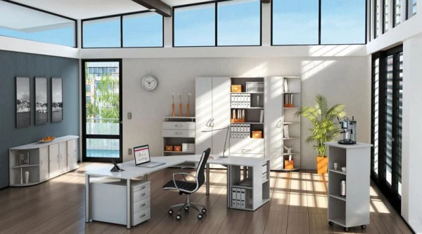 bureau geramöbel 135° droite hauteur fixe 2166x1130x720 gris évident/argent S-550316-LS acquérir à bas prix