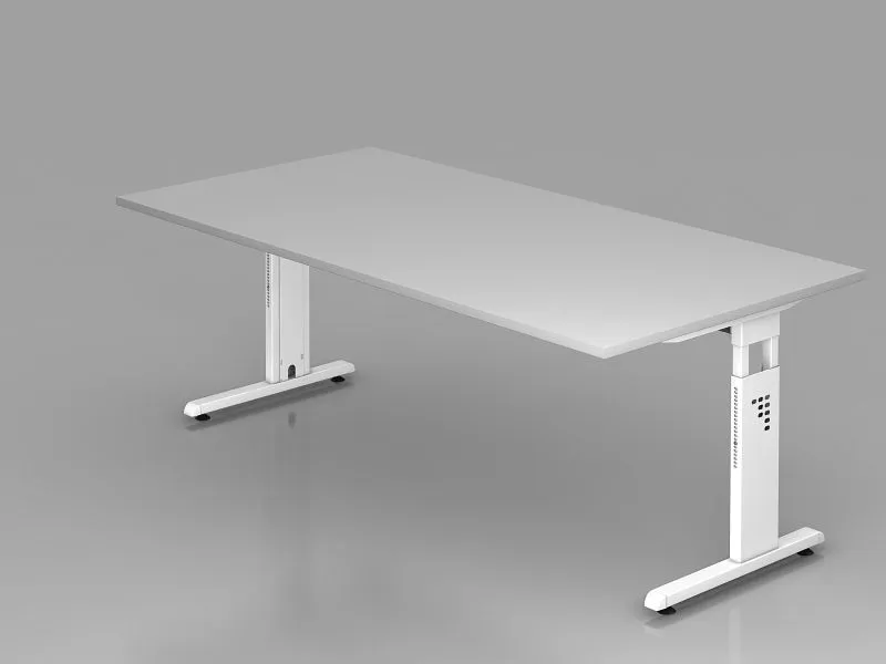 Bureau Hammerbacher pied C 200x100cm gris/blanc hauteur de travail 65-85 cm VOS2E/5/W se procurer à bas prix