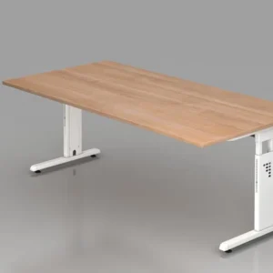 Bureau Hammerbacher pied C 200x100cm noyer/blanc hauteur de travail 65-85 cm VOS2E/N/W commander à bas prix