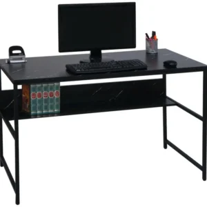 Bureau HWC-K80 - table d'ordinateur table de travail table de rangement - métal MDF 120x60cm - aspect marbre noir