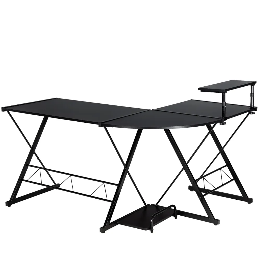 Bureau informatique en L 147 x 112 x 75 cm parfait pour espace limité style moderne en panneau de bois noir 20_0010848