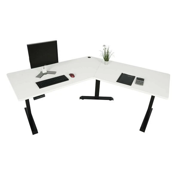 Bureau Mendler HWC-D40 bureau d'ordinateur 120° réglable en hauteur électriquement blanc noir 75762+75759 se four...