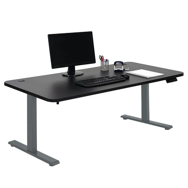 Bureau Mendler HWC-D40 bureau d'ordinateur réglable en hauteur électriquement 160x80cm 53kg noir gris anthracite...