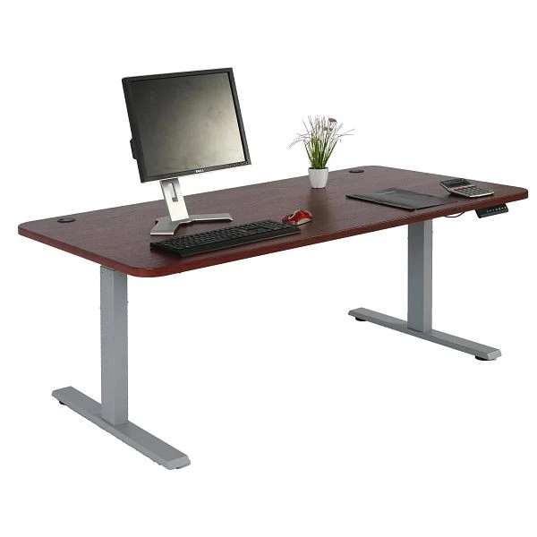 Bureau Mendler HWC-D40 bureau d'ordinateur réglable en hauteur électriquement 160x80cm 53kg décor cerisier gris 7...