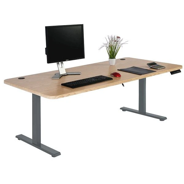 Bureau Mendler HWC-D40 bureau d'ordinateur réglable en hauteur électriquement 160x80cm 53kg brun évident gris ant...