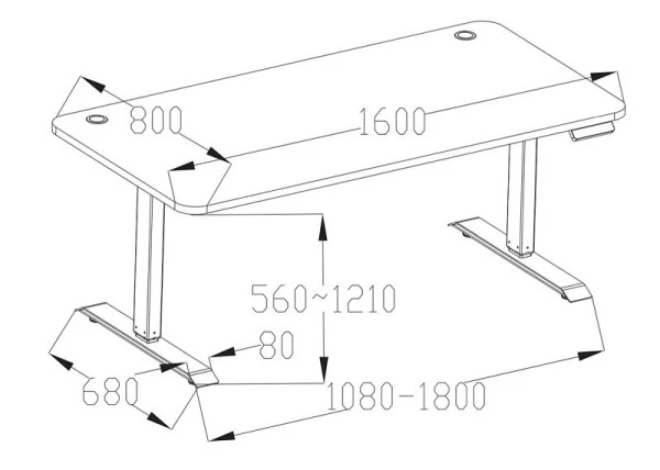 Bureau Mendler HWC-D40 bureau d'ordinateur réglable en hauteur électriquement 160x80cm 53kg noir gris 62770+62766...
