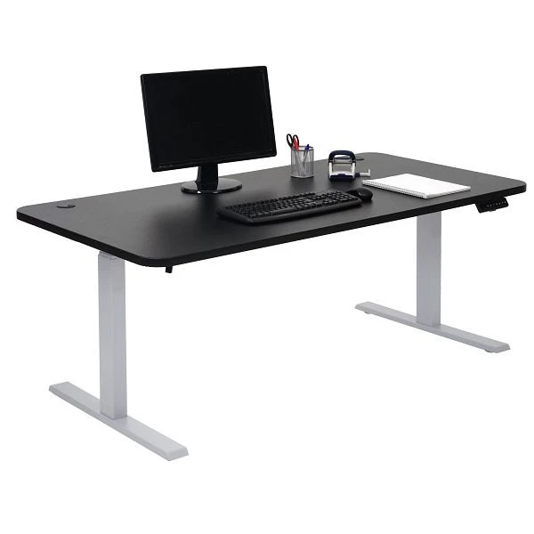 Bureau Mendler HWC-D40 bureau d'ordinateur réglable en hauteur électriquement 160x80cm 53kg noir gris 62770+62766...