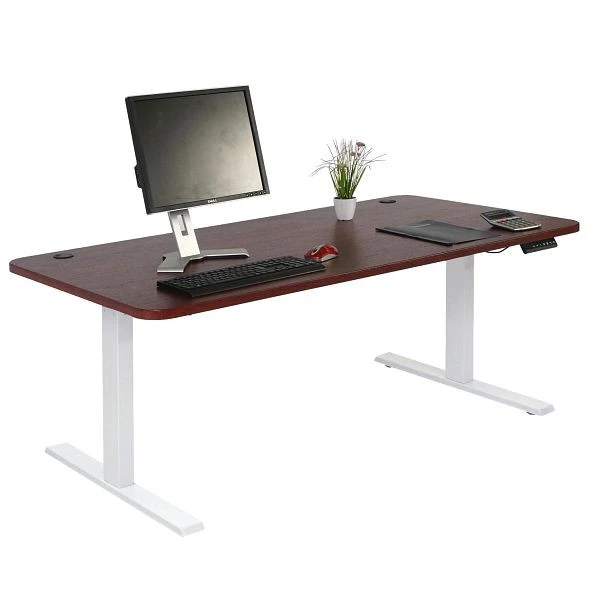 Bureau Mendler HWC-D40 bureau d'ordinateur réglable en hauteur électriquement 160x80cm 53kg décor cerise blanc 75...