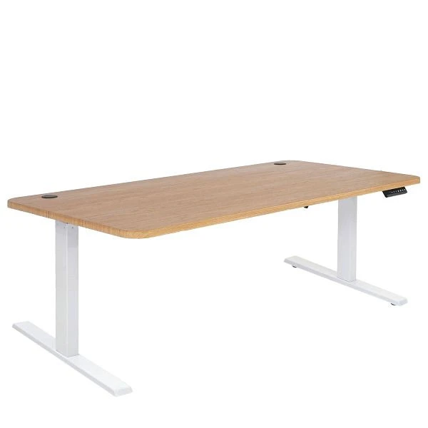 Bureau Mendler HWC-D40 bureau d'ordinateur réglable en hauteur électriquement 160x80cm 53kg structure marron blan...
